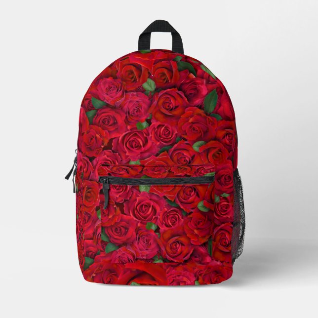 Red Rose Garden Floral Seamless Romantic Pattern Printed Backpack (Front)