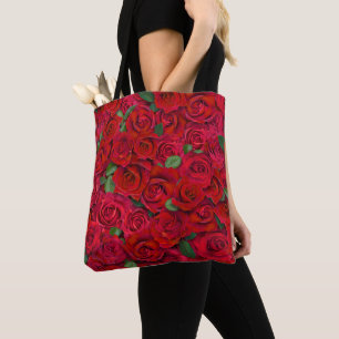 Red Rose Garden Floral Seamless Romantic Pattern Tote Bag