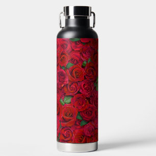 Red Rose Garden Floral Seamless Romantic Pattern Water Bottle