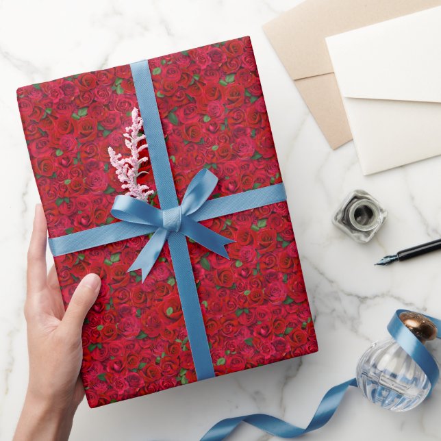Red Rose Garden Floral Seamless Romantic Pattern Wrapping Paper (Gifting)