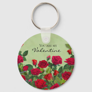 Red Rose Garden Valentine Floral Custom Text Key Ring