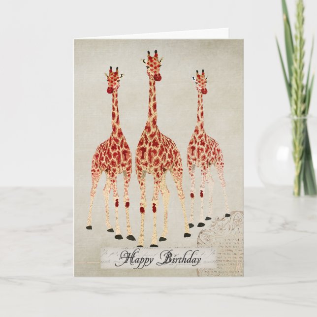 Red Rose Giraffes  Birthday  Card (Front)