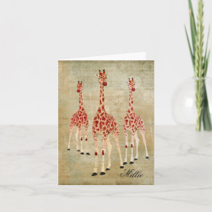 Red Rose Giraffes Personalised Notecard