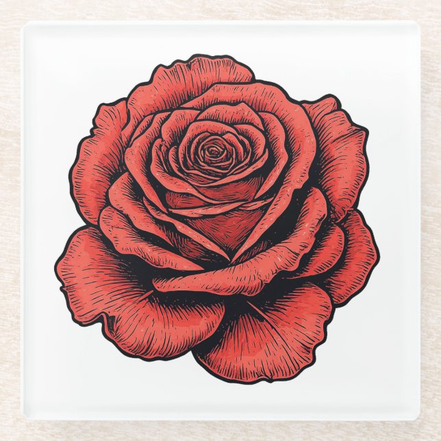 Red Rose Glass Coaster (Front)