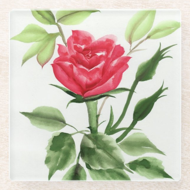 Red Rose Glass Coaster (Front)