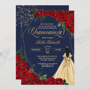 Red Rose Gold Beauty & the Beast Quinceañera Invitation