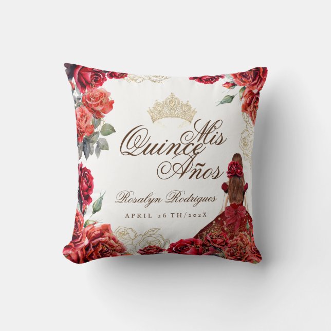 Red Rose Gold Elegant Mis Quince Años Cushion (Front)