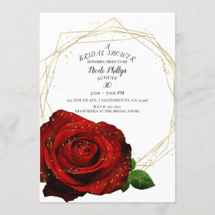 Red Rose Gold Geometric Glam Bridal Shower Invitation