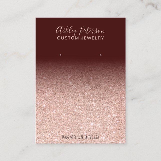 Red rose gold glitter jewellery earring display business card (Front)