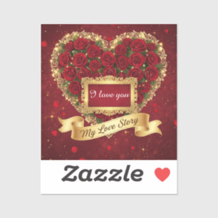 Red Rose Gold Glitter Love Story Sticker