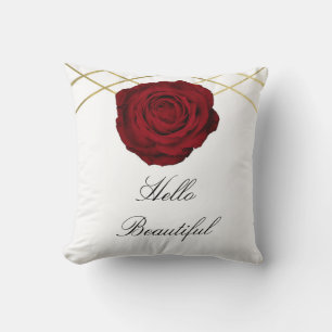 Red Rose & Gold Lines Floral Elegant Modern Glam Cushion