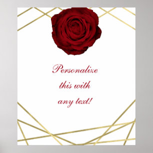 Red Rose & Gold Lines Floral Wedding Party Banner Poster