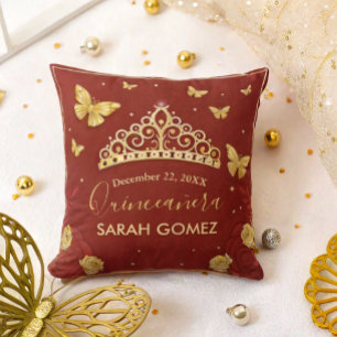 Red Rose Gold Quinceanera  Cushion