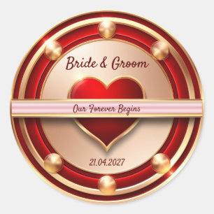 🌸 Red Rose Gold Romantic Wedding Theme 💖 Classic Round Sticker
