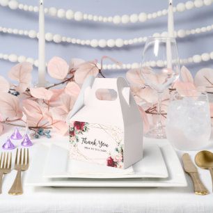 Red Rose & Gold Watercolor Floral Favour Box