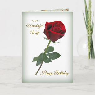 Red rose, golden confetti Wife Birthday Card