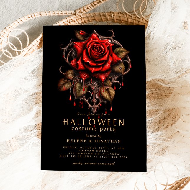 Red Rose Gothic Adult Halloween Party Invitation (Red Rose Gothic Adult Halloween Party Invitation)