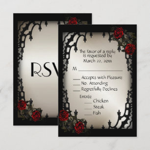 Red Rose Gothic RSVP Antique Gold Menu Choice