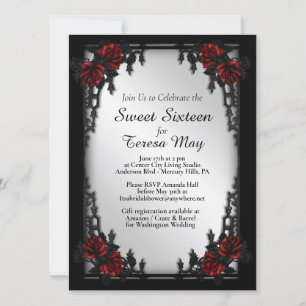 Red Rose Gothic Sweet Sixteen Iron Gate Invitation
