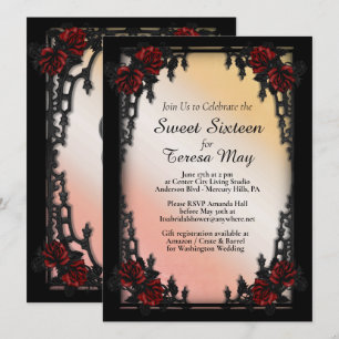 Red Rose Gothic Sweet Sixteen Iron Gate  Invitation