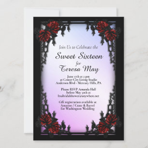 Red Rose Gothic Sweet Sixteen Iron Gate  Invitation