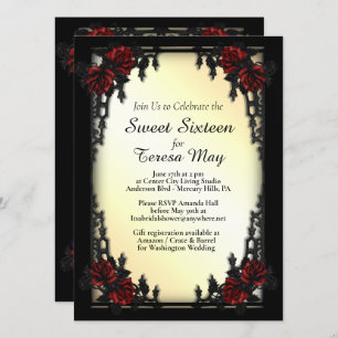 Red Rose Gothic Sweet Sixteen Iron Gate Invitation