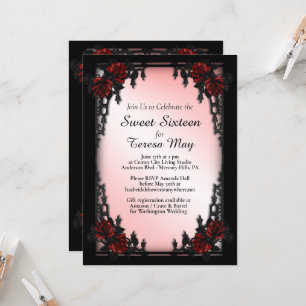 Red Rose Gothic Sweet Sixteen Iron Gate Pink  Invitation