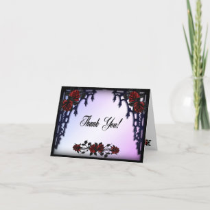 Red Rose Gothic Wedding Iron Gate Purple Thank You Card
