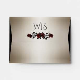 Red Rose Gothic Wedding Monogram Antique Gold Envelope