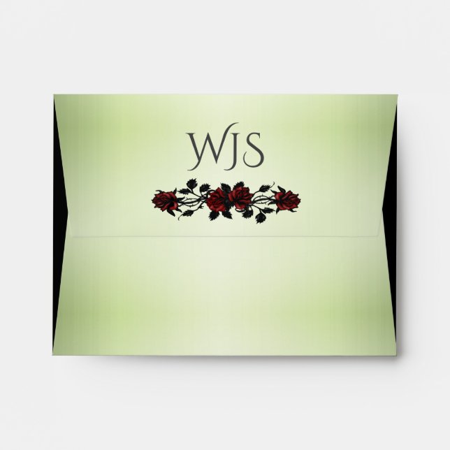 Red Rose Gothic Wedding Monogram Mystic Green Envelope (Back (Top Flap))