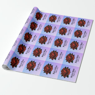 Red Rose Gothic Wedding Names and Date Purple Wrapping Paper