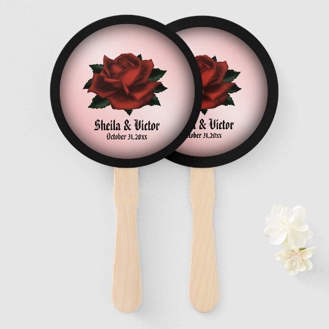 Red Rose Gothic Wedding Personal Hand Fan (Front and Back)