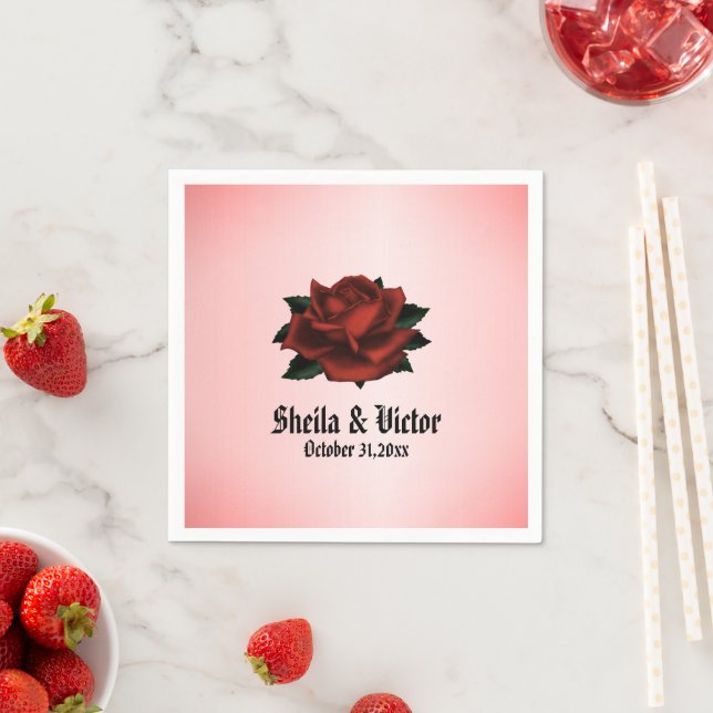 Red Rose Gothic Wedding Personal Napkin (Insitu)