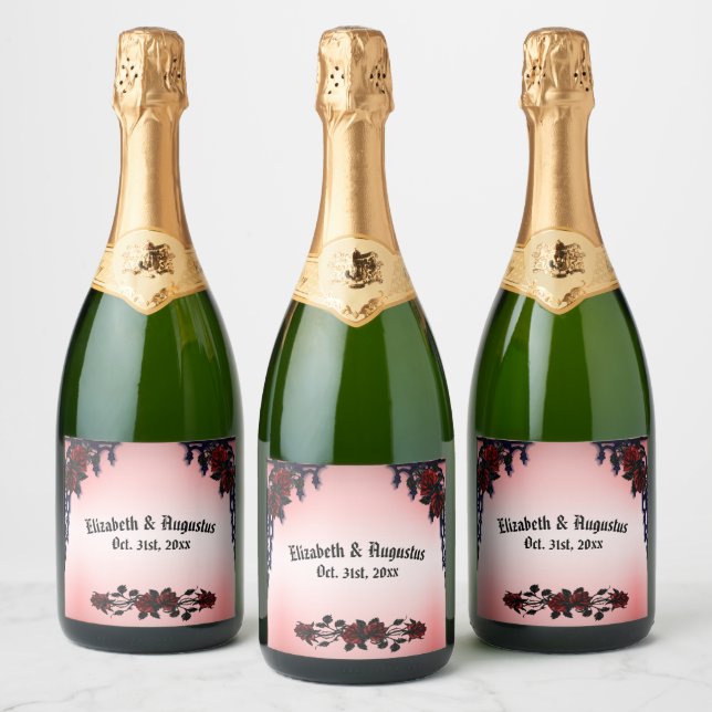 Red Rose Gothic Wedding  Personalised Sparkling Wi Sparkling Wine Label (Bottles)