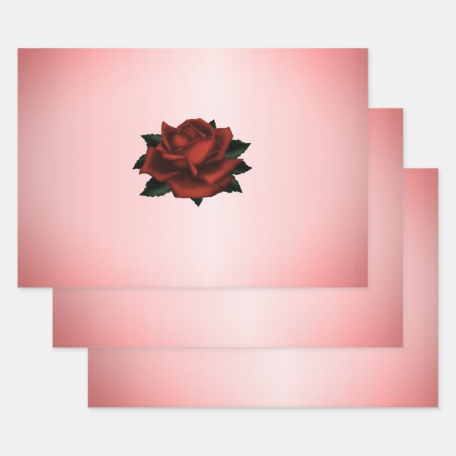 Red Rose Gothic Wedding Wrapping Paper Sheet (Set)