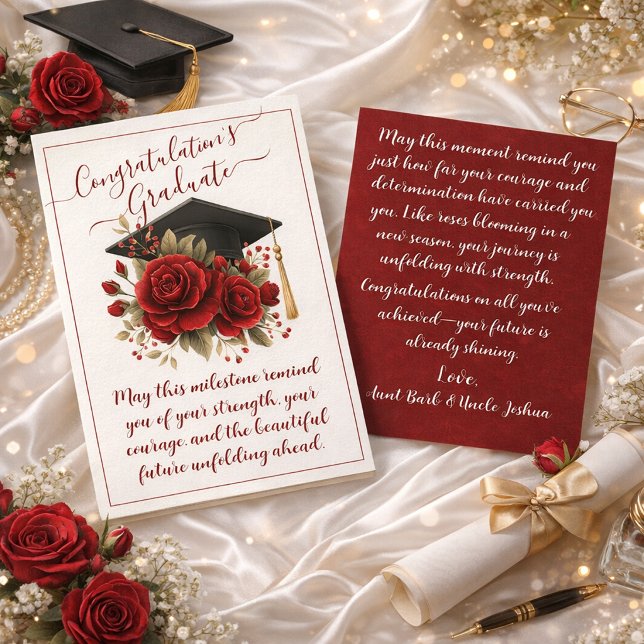 Red Rose Graduation Card with Printed Message  (Creator Uploaded)