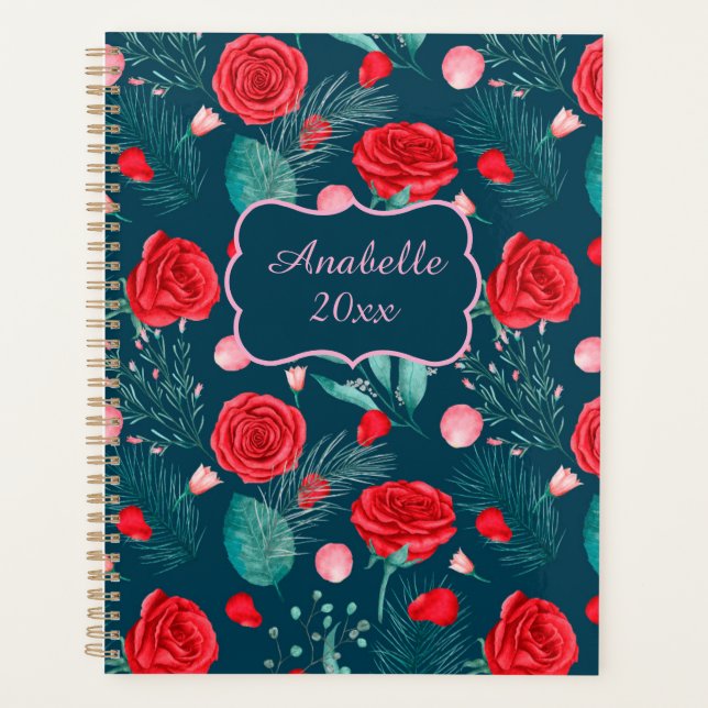 Red Rose & Green Leaves Personalized Planner (Front)