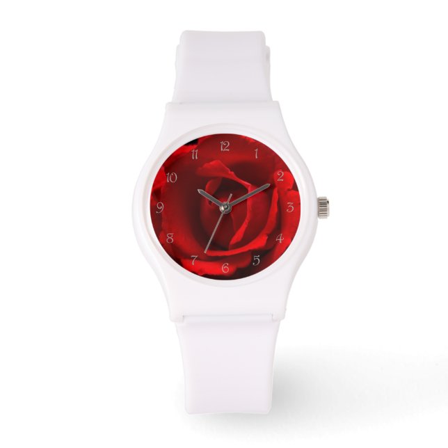 Red Rose Grey Script Numbers wacnm Watch (Front)