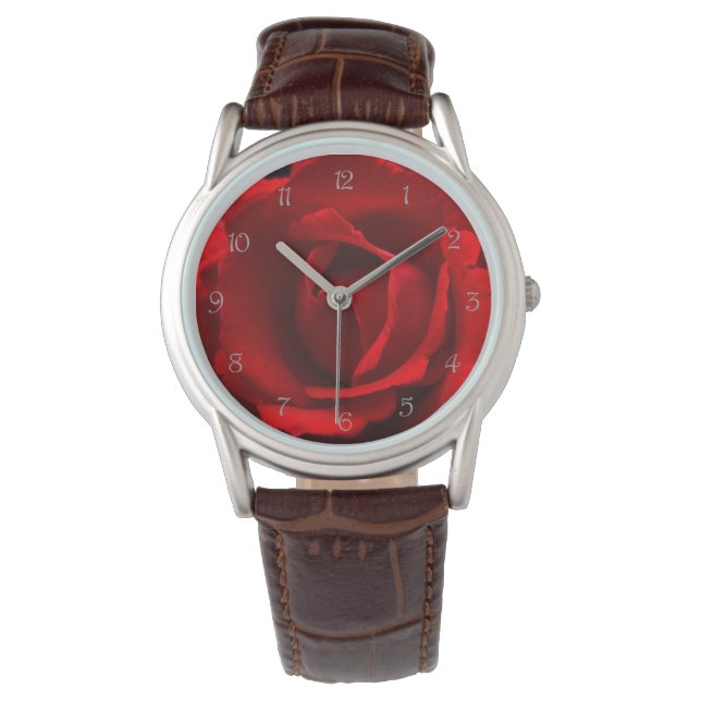 Red Rose Grey Script Numbers wacnm Watch (Front)