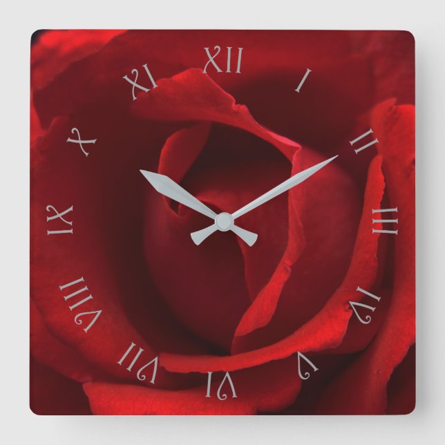 Red Rose Grey Script Roman Numbers wccnm Square Wall Clock (Front)