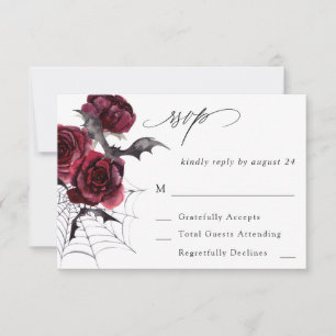 Red Rose Halloween Bats no Meal RSVP Card