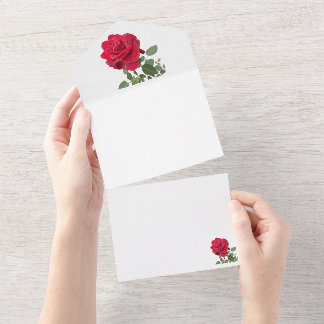 Red Rose - Hand painted All In One Invitation (Tearaway)
