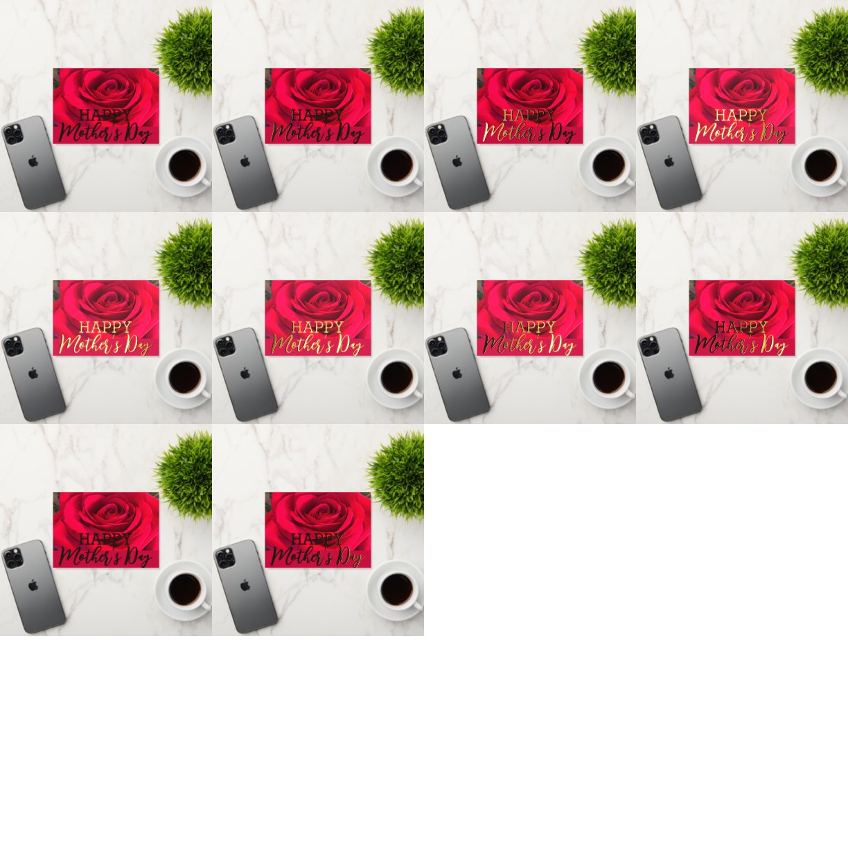 Red Rose Happy  Mother’s Day Real Gold    Foil Holiday Card