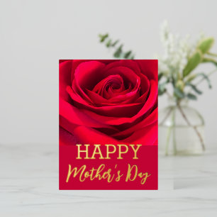 Red Rose Happy  Mother’s Day Real Gold    Foil Holiday Postcard