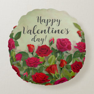 Red Rose Happy Valentine's Day Artistic Round Cushion