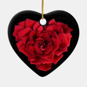 Red Rose Heart Ceramic Ornament