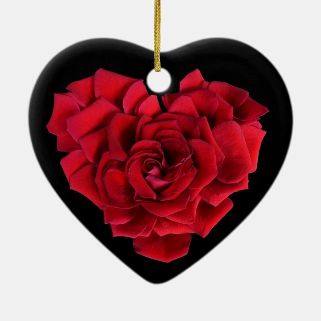 Red Rose Heart Ceramic Ornament (Back)