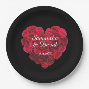Red Rose Heart Engagement Party Valentines Day Paper Plate