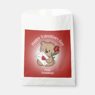 Red Rose Heart Happy Valentines Day Cute Bear Name Favour Bag