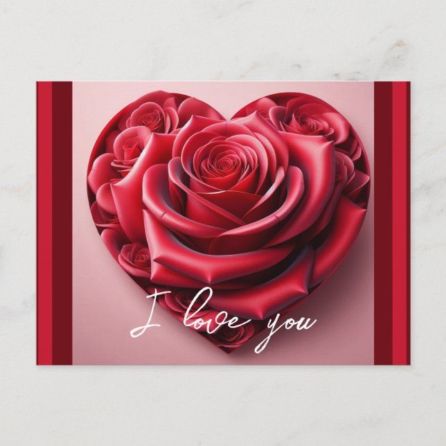 Red Rose Heart I Love You Personalised Text Postcard (Front)